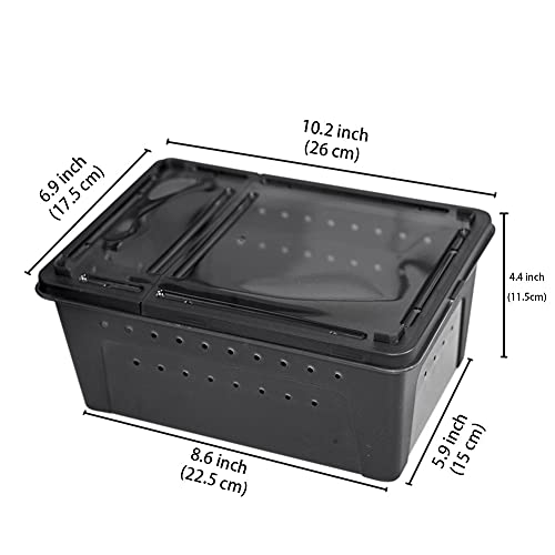 Portable Reptile Terrarium Habitat for Mini Pet Houses Breathable Holes Stackable Container (1PCS-Black-M)