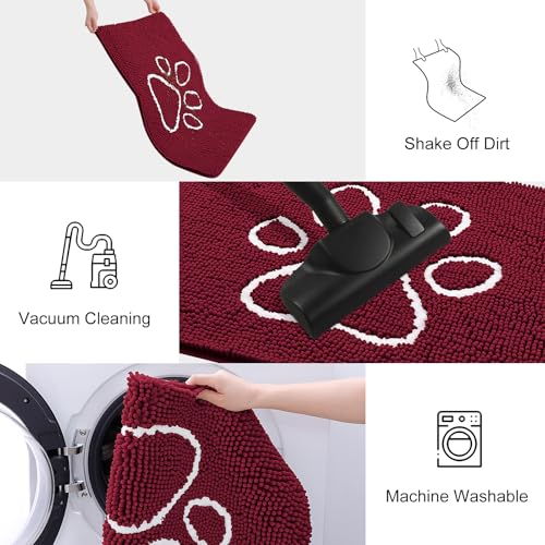Dog Door Mat for Muddy Paws (47"X24" / Burgundy and White)
