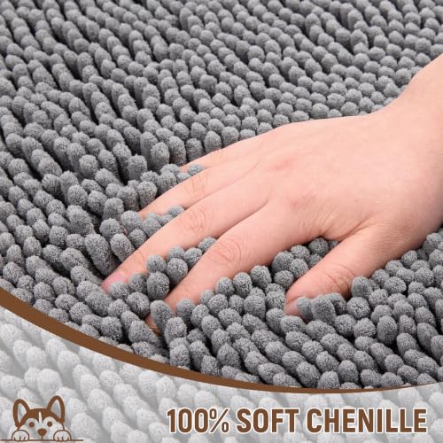 Absorbent Dog Door Mat for Muddy Paws (60"L x 36"W x 1" Th / Grey With Paw)