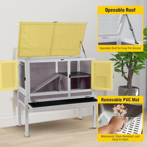 2 Story Indoor Rabbit Hutch Guinea Pig Cage with Stand ((Grey) / 36.6"L x 19.6"W x 36.6"H)
