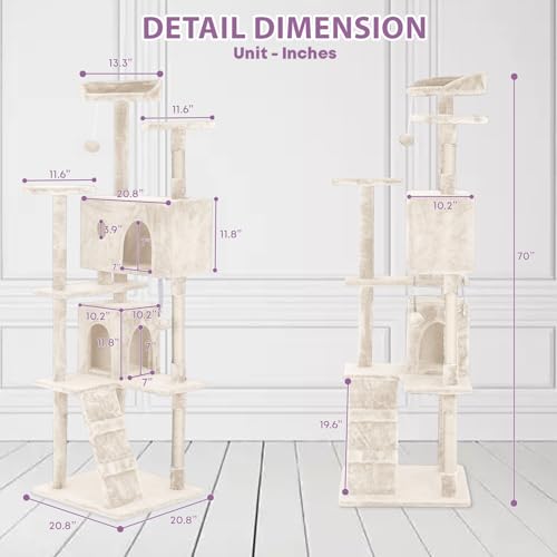 70 Inches Cat Tower for Indoor Cats Multi (70 in / Beige)