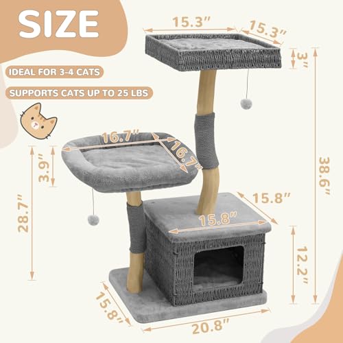 Modern Cat Tree for Indoor Cats (Two layer Grey)
