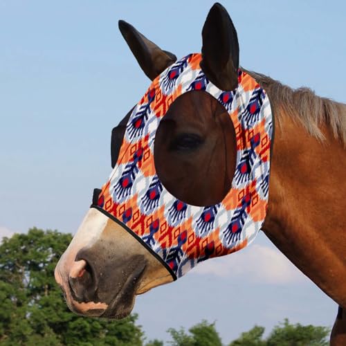 Super Comfort Stretchy Fly Mask Large Eye Space with UV Protection Soft on Skin with Breathability Tribe Feather Full Size (Full(Large) / Tribe Feather)