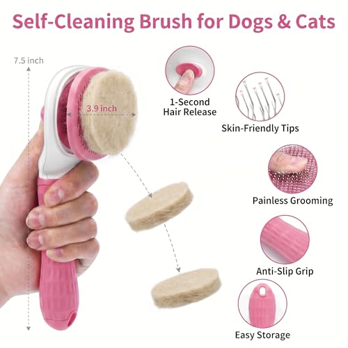 5-in-1 Dog Grooming Kit with Self Cleaning Brush & Rake, Pink (Pink)