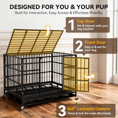 38 Inch Heavy Duty Dog Crate for Large Dogs (Black/38 inch)