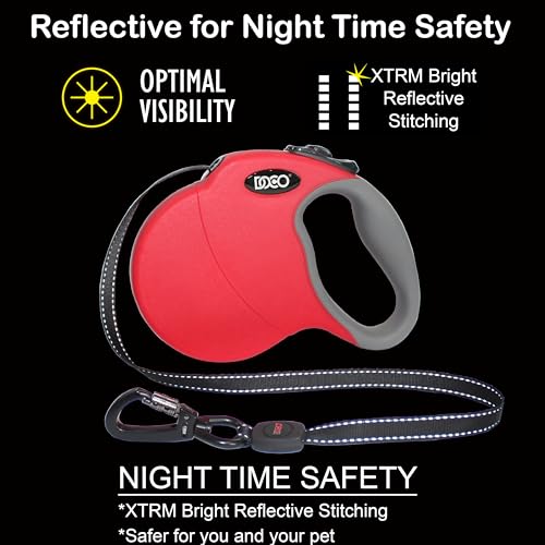 Retractable Dog Leash for Large Dogs Reflective Tape Lead with Stop and Lock Control (Medium 16ft / Black)