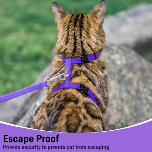 Adjustable Cat Harness and Leash Set Escape Proof Kitten Strap Collar for Walking Travel (Medium / Purple)