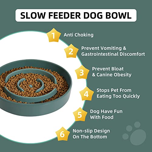Ceramic Slow Feeder Dog Bowls (Dark Green)