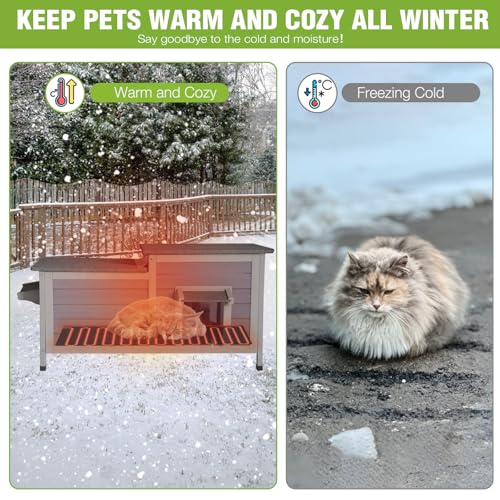 Large Heated Cat House Outdoor Insulated Cat House Weatherproof Feral Cat Shelter with Thermostat