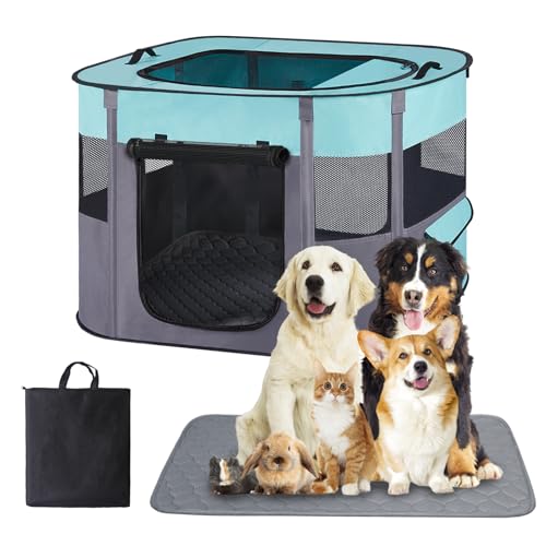 Pet Dog Cat Playpen with Waterproof Pad (Green / Small(28*23*19))