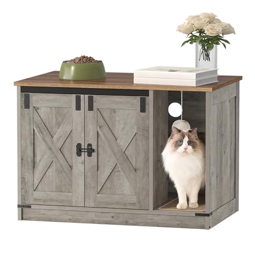 Cat Litter Box Enclosure (31.5"L x 19.7"W x 20.9"H / Light Ivory and Brown)