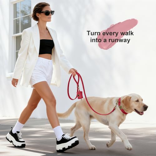 Soft PU Leather Dog Collar for Large Dogs (L：Fit 16-22" Neck, Width 1" / Red)