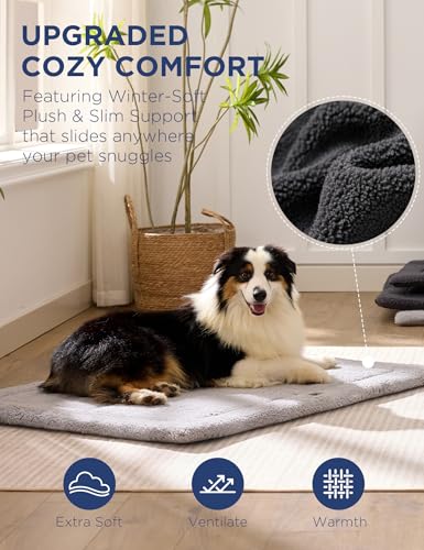 Low Profile Dog Crate Mat Reversible Bed Pad (Dark Gray)