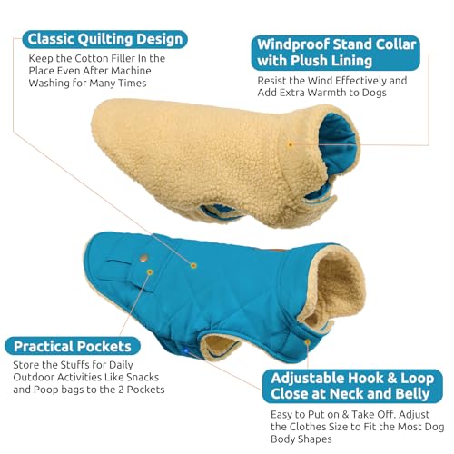Waterproof Dog Winter Coat Warm Puffer Jacket Plush Lining Vest (X-Small / Blue)