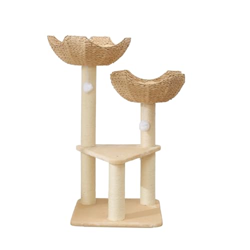 Cat Tree Tower with Rattan Wicker Basket (2~basket)