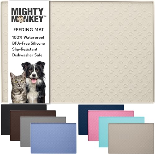 100% Waterproof Dog Food Mat (Cream / 18"L x 12"W)