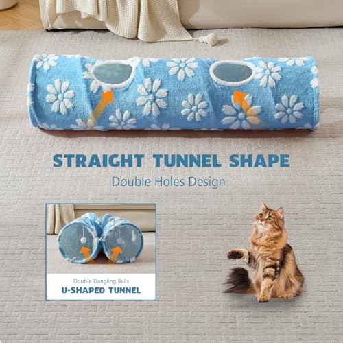 Straight Cat Tunnel for Indoor Cats 47"x12" (Blue Flower / Straight)