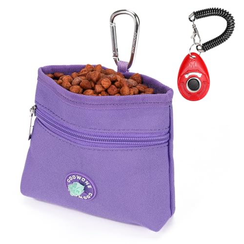 Dog Treat Pouch with Pet Training Clicker (Purple)