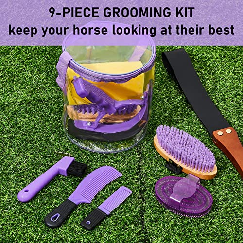 9 Pcs Horse Grooming Kit Tack Room Supplies (Cute / Purple)