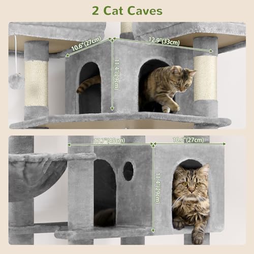 Cat Tree Tower for Multiple Adult Cats (82 inch / Light Grey)