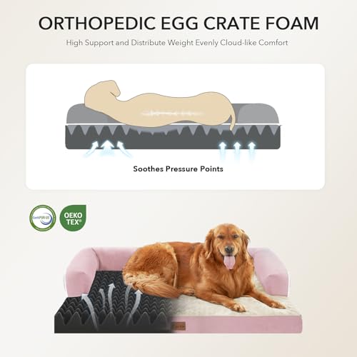 Orthopedic Washable Dog Bed for Large Dogs (Pink / 36.0"L x 27.0"W x 7.0"Th)