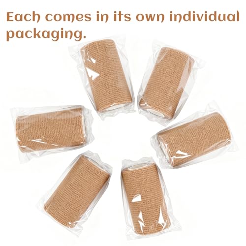 6 Rolls Elastic Self Adhesive Bandage Wrap 4 Inch (4 Inch-6 Count Brown)