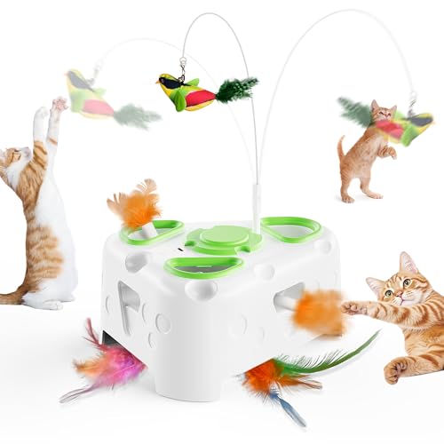3-in-1 Automatic Interactive Cat Toy, Flying Bird, Mole & Feather (White)