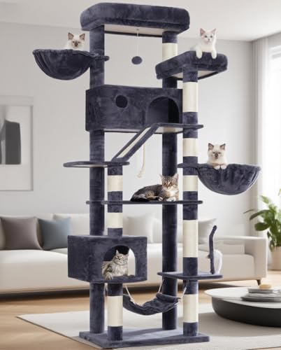 Tall Cat Tree Tower for for Multiple Cats (78.7 inch / Smoky gray)