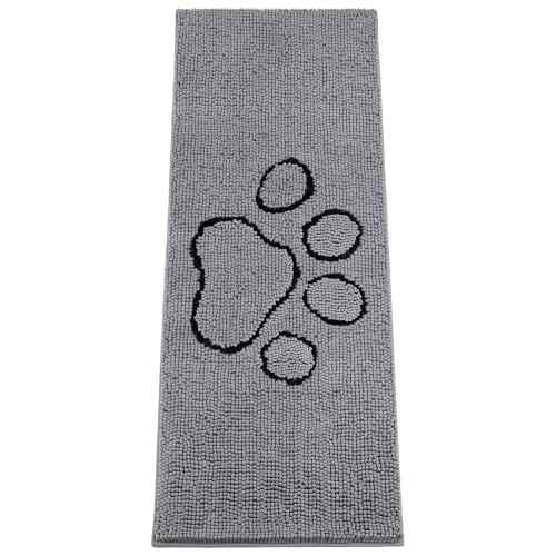 Absorbent Dog Door Mat for Muddy Paws (60"L x 24"W x 1" Th / Grey With Paw)