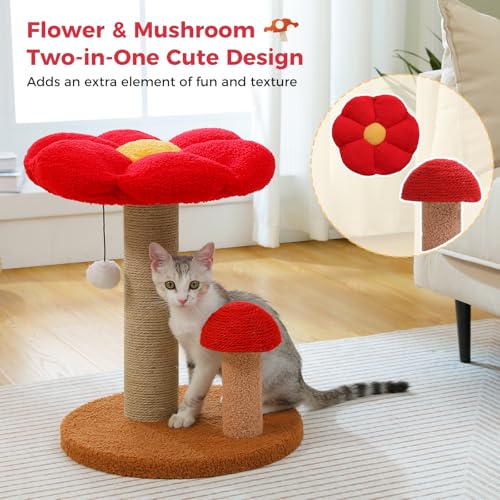 Mushroom Cat Scratcher with Flower Bed (Flower Brown / 19.6")