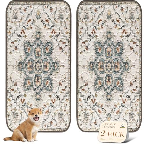 Washable Pee Pads for Dogs (36x72 Inch (Pack of 2) / Beige/Floral)