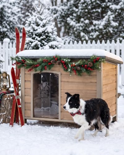 Heated Dog House Outdoor Weatherproof Wood Kennel for Large Dogs