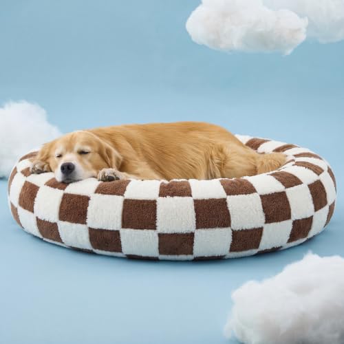 Shown on TV Jacquard Donut Dog Beds Extra Large (42.0"L x 42.0"W x 9.0"Th / Brown Checks)