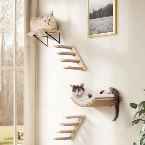 4 PCS Cat Wall Shelves with Curved Bed (Combo E (1 Foam-Mat Bed, 2 Ladders&1 Shelf) / Normal)