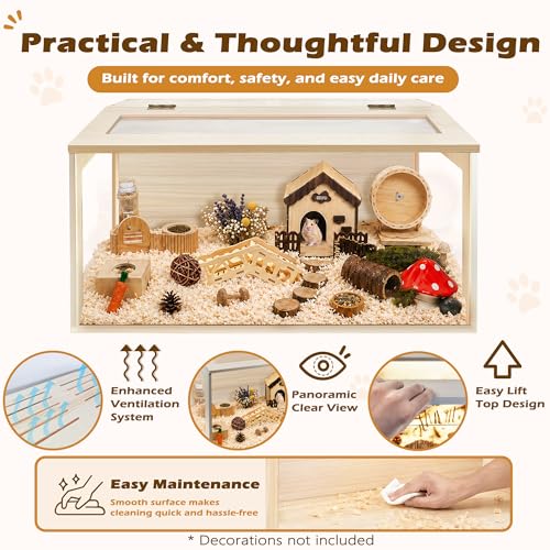 Hamster Cage with Chewproof Wood Top (Oak / 31.0"L x 14.0"W x 14.0"H)