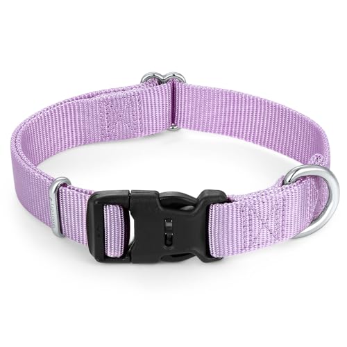 Nylon Dog Collar with Quick Release Buckle Soft Adjustable Sturdy for Small Medium Large Dogs Violet (Violet / L：17.5"-25.5")