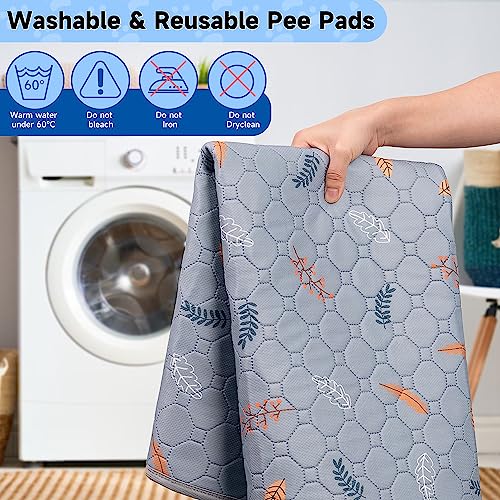 Washable Pee Pads for Dogs Extra Large 48" x 60" 2 (Leaves - Light Grey / 48x60 Inch (Pack of 2))