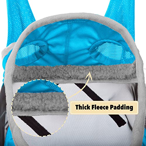Pro Luminous Horse Fly Mask Standard with Ears UV Protection for Horse Azure Blue (Azure Blue/Silver / X-Large (Warmblood))