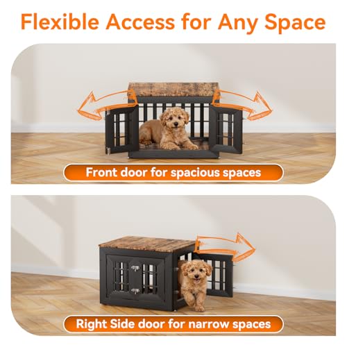 26" Heavy Duty Dog Crate Furniture for Small (26.0"L x 20.5"W x 21.3"H / Black+Brown)