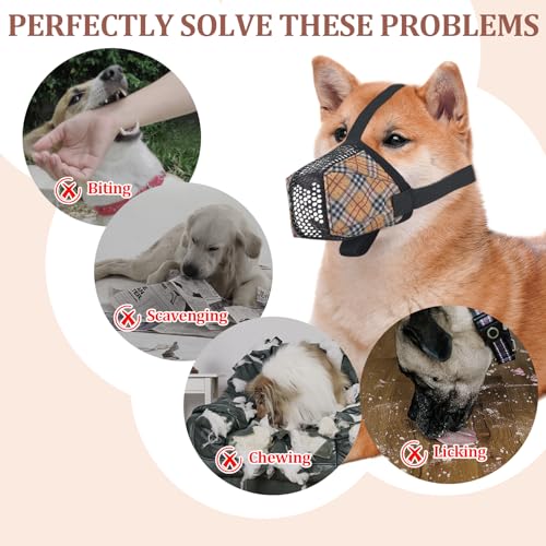 Dog Muzzle for Small Large Dogs (Yellow / L(Circumference:9.4''-10.7''in))