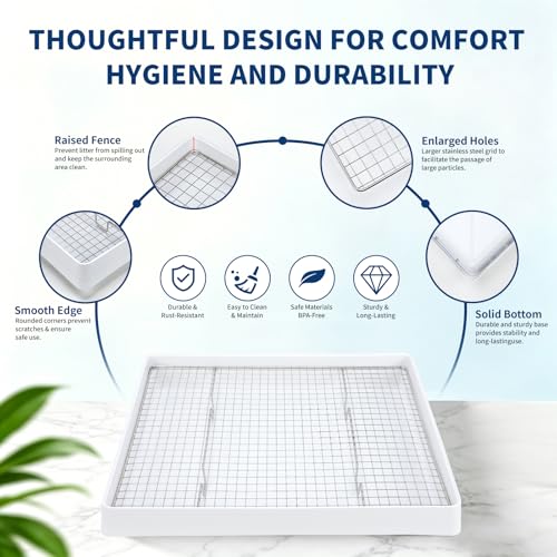 Extra Large Rabbit Litter Box Training Tray with Large Steel Grids (22x18x3"(58x46x9cm) / 0.6" Stee Grids + 0.4" PP Grids)