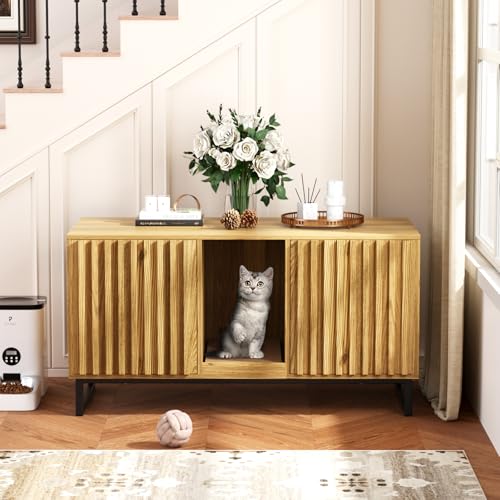 Double Litter Box Enclosure (Natural / 47.6"L x 21.5"W x 26"H)