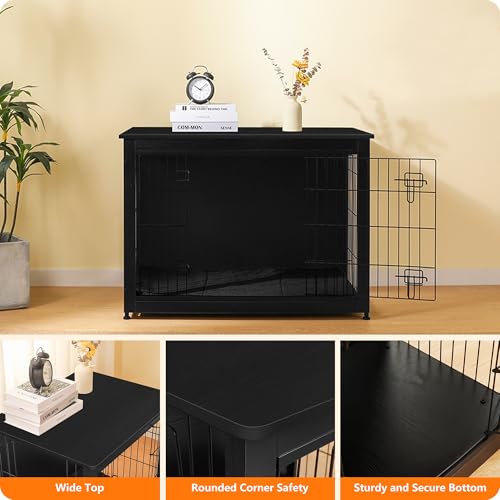 38.5" XL Dog Crate Furniture with Cushion (Black / 38.5"L x 25.6"W x 26.8"H)