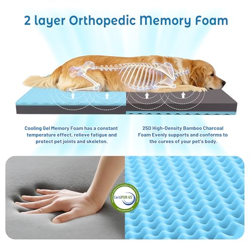 Cooling Dog Bed for Large Dogs (Blue / X-Large-41"x 29" x 4")