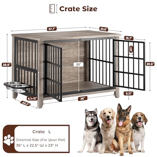Dog Crate Furniture (37.8"L x 23.6"W x 27.0"H / Grey)