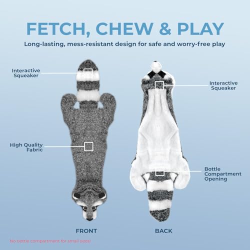 2-in-1 Stuffless Squeaky Dog Toy - Raccoon, Large (Grey/Raccoon / Large)