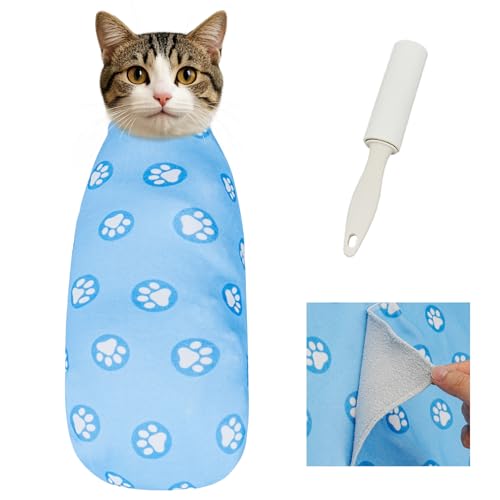 Cat Grooming Wrap for Nail Trimming (L-27.6in ( Weight:＜ 17lbs ) / BluePaw)