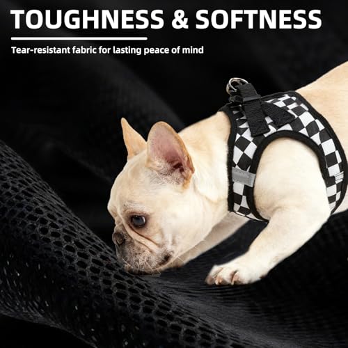 Dog Harness Collar and Leash Set No Pull for Small Medium Sized (Black&White (Checkered) / XS (CHEST 13"-14.5"))