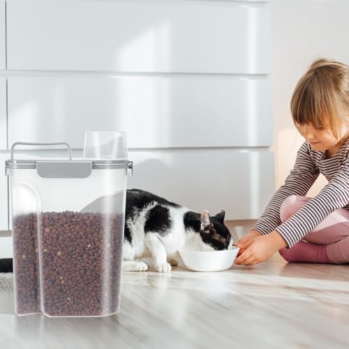 Cat Dog Food Storage Container Upgraded Large Nozzle (Light Green+Light Gray / 5L-2pack)