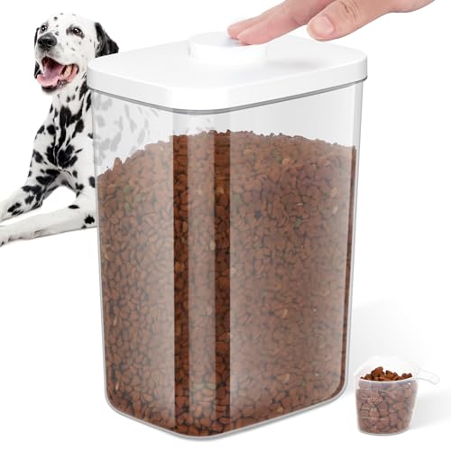 5-8 Lbs/6Qt Airtight Dog Cat Food Storage Container and Pet Storage Bin BPA-Free, PET Clear Stackable Dog Treat Containers Measuring Scoop Suitable for Dogs Food, Cats Food and Other Dry-1Pack (White (5.6L-1Pack))
